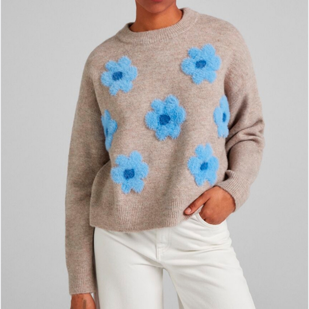Bershka Blue Daisy Flower Sweater  Sz L